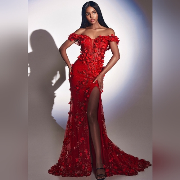 Royal blue,red, off the shoulder gown,black formal dress - Picture 6 of 8